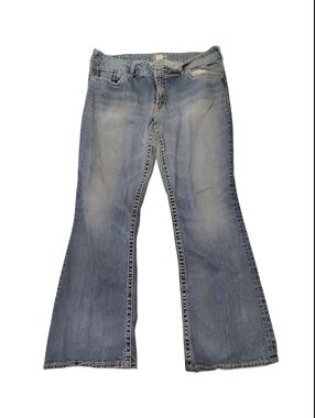 Vintage Silver Designer Suki Blue Denim Jeans With Embroidered Pockets Size 18